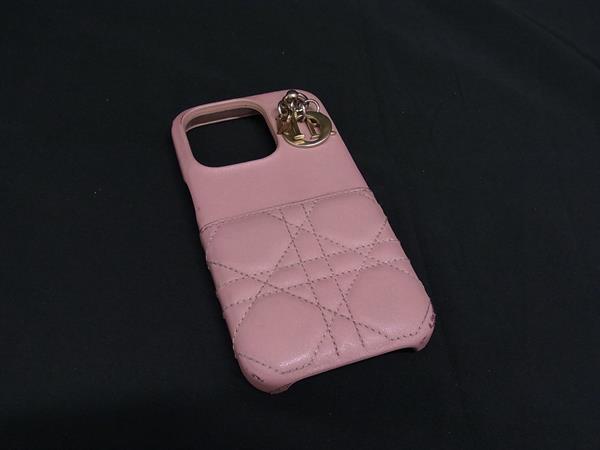 ChristianDior クリスチャンディオール レディディオール カナージュ レザー iPhone 15 Pro 対応 アイフォン ケース ピンク系 BJ9209