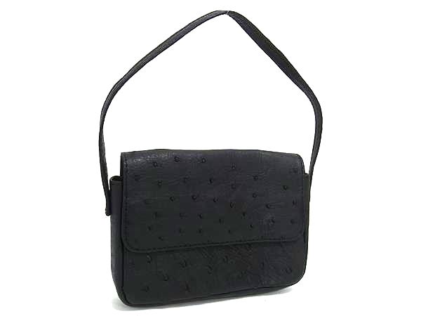 ■極上■本物■極美品■ オーストリッチ ワンハンドル ハンドバッグ ミニバッグ レディース ブラック系 DK7627