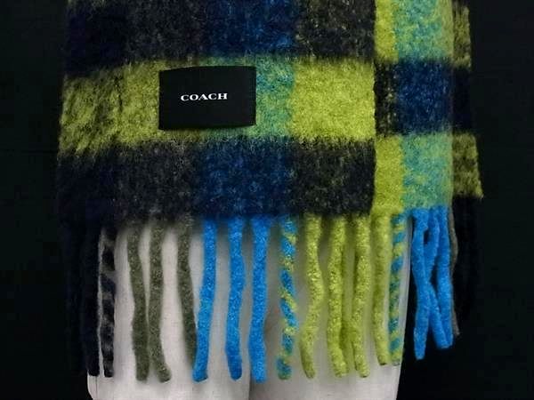 ■新品同様■ COACH コーチ アルパカ×ポリアミド フリンジ マフラーストール ショール レディース メンズ グリーン系 FF7750