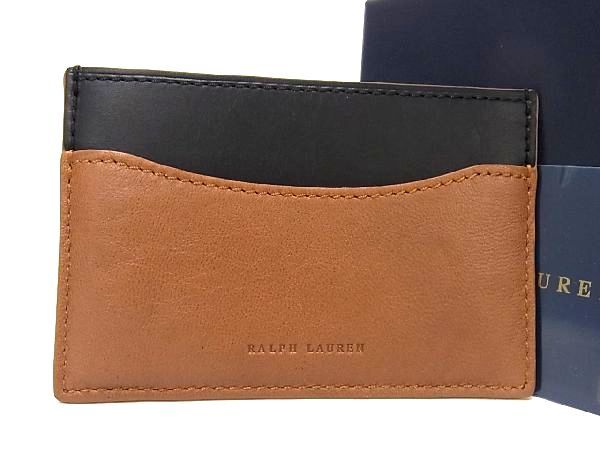 ラルフローレン ■新品■未使用■ RALPH LAUREN ラルフローレン レザー カードケース カード入れ パスケース 定期入れ ブラウン系×ブラック系 AQ4086