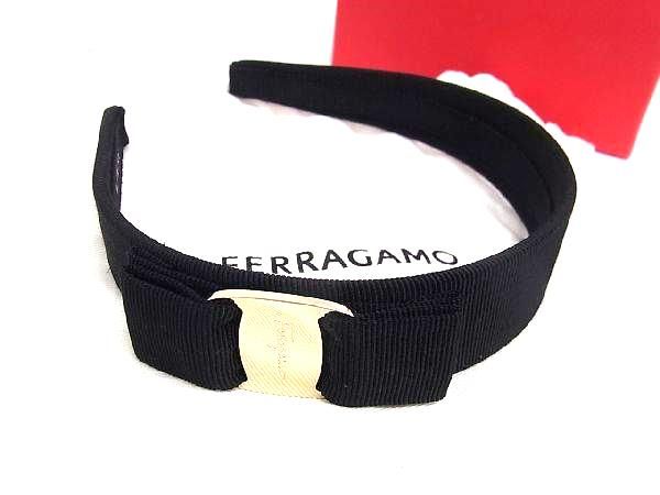 フェラガモ（カチューシャ） ■新品■未使用■ Salvatore Ferragamo フェラガモ ヴァラリボン キャンバス カチューシャ ヘアアクセサリー ブラック系 AW5241