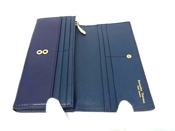 ■美品■ Samantha Thavasa Petit Choice サマンサタバサプチチョイス レザー 二つ折り 長財布 ウォレット ネイビー系 DI3353