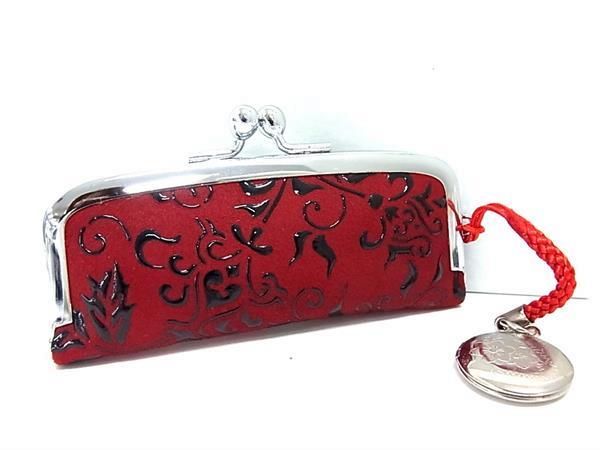 ■極美品■ INDEN-YA 印傳屋 インデンヤ 鹿革 漆塗り がま口 印鑑ケース リップケース レディース レッド..