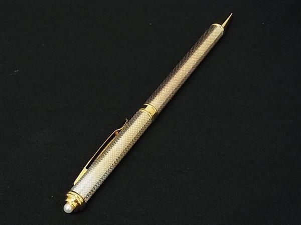 ■美品■ MIKIMOTO ミキモト 本真珠 アコヤ真珠 パール 約3mm ツイスト式 ボールペン ステーショナリー ゴールド系×シルバー系 DE9642