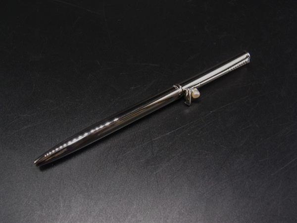 ■美品■ MIKIMOTO ミキモト 本真珠 パール約2mm ツイスト式 ボールペン 筆記用具 ステーショナリー シルバー系 DJ6487