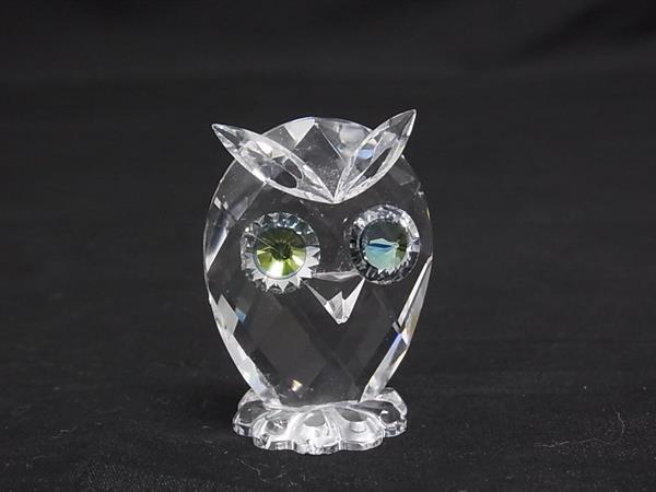 ■美品■ SWAROVSKI スワロフスキー クリスタル フクロウ 梟 インテリア オブジェ 置物 クリア×ライトグリーン系 DL7393