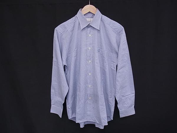 ■美品■ dunhill ダンヒル コットン100％ チェック柄 長袖 シャツ トップス 表記サイズ M 洋服 メンズ ブルー系 DL9211