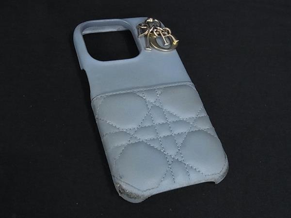 ChristianDior クリスチャンディオール レディディオール カナージュ レザー iPhone15Pro 対応 スマホケース ライトブルー系 HA9991