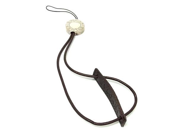 BVLGARI ブルガリブルガリ レザー キーホルダー チャーム ストラップ メンズ レディース シルバー系×ブラウン系 DF7972