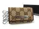 ■極美品■ GUCCI グッチ 04565 GG柄 GGキャンバス×レザー 6連 キーケース 鍵入れ レディース メンズ ブラウン系 BP3323