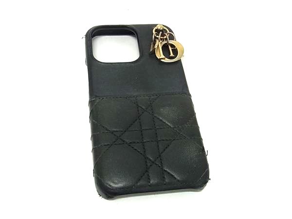 ChristianDior ディオール レディディオール カナージュ レザー iPhone13Pro Max 対応 アイフォンケース ブラック系 BM9873