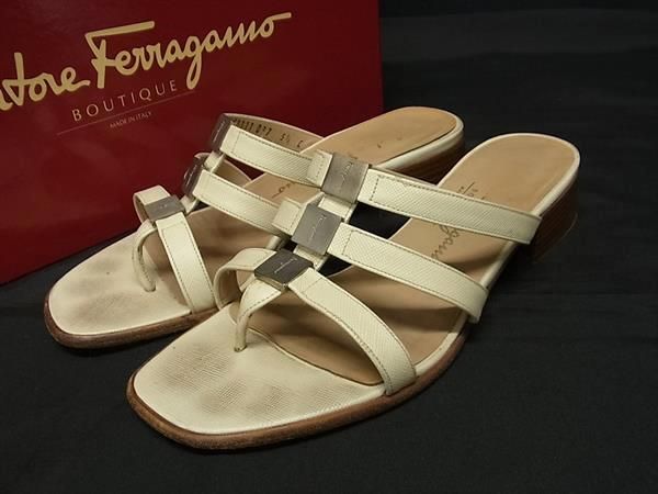 樂天商城 - Salvatore Ferragamo フェラガモ サンダル レザー サイズ 5 1/2 (約23.0cm) 靴 シューズ レディース アイボリー系 DG5329