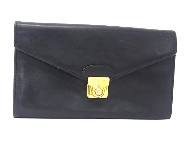 Salvatore Ferragamo フェラガモ 223061 ヒールモチーフ レザー 二つ折り 長財布 ウォレット 札入れ 小銭入れ ブラック系 DI6062