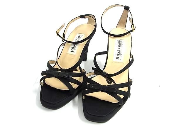 ■美品■ miss chloe ミスクロエ サテン×パテントレザー ヒール サンダル サイズ 35 1/2 (約22cm) 靴 レディース ブラック系 DF4482