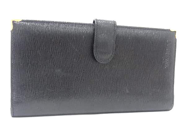 ■美品■ NINA RICCI ニナリッチ レザー 二つ折り がま口 長財布 ウォレット 札入れ 小銭入れ レディース メンズ ブラック系 DI6789