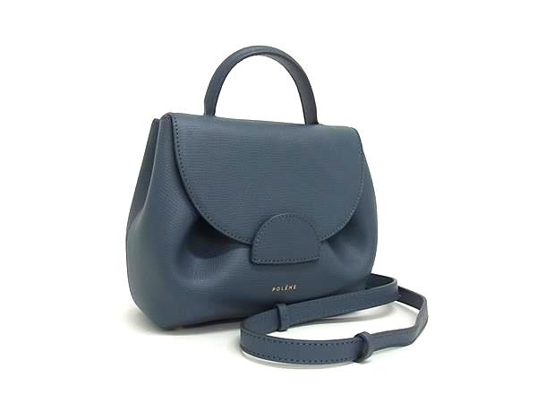 ■極美品■ POLENE ポレーヌ レザー 2WAY クロスボディ ハンドバッグ ショルダーバッグ レディース ダークブルー系 FD9582のサムネイル