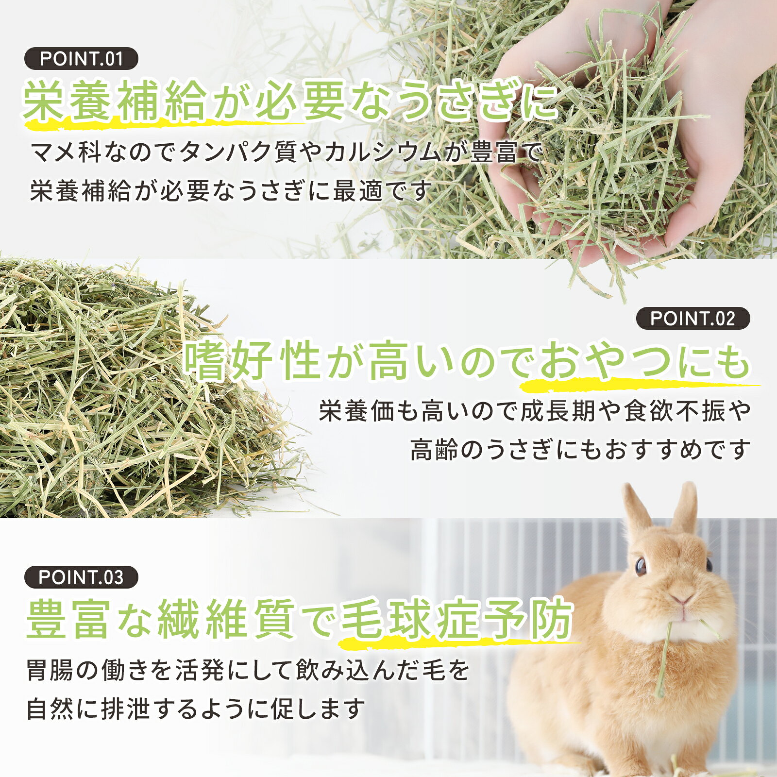 うさぎの牧草チモシーもふぱふぇの【ラベルレス】うさぎ 牧草 ウサギ アルファルファ 500g×6袋 アメリカ産 牧草王国 mofu parfait もふぱふぇ チンチラ うさぎ モルモット 牧草 えさ 敷材　ラベルレス n SSS｜アングル3