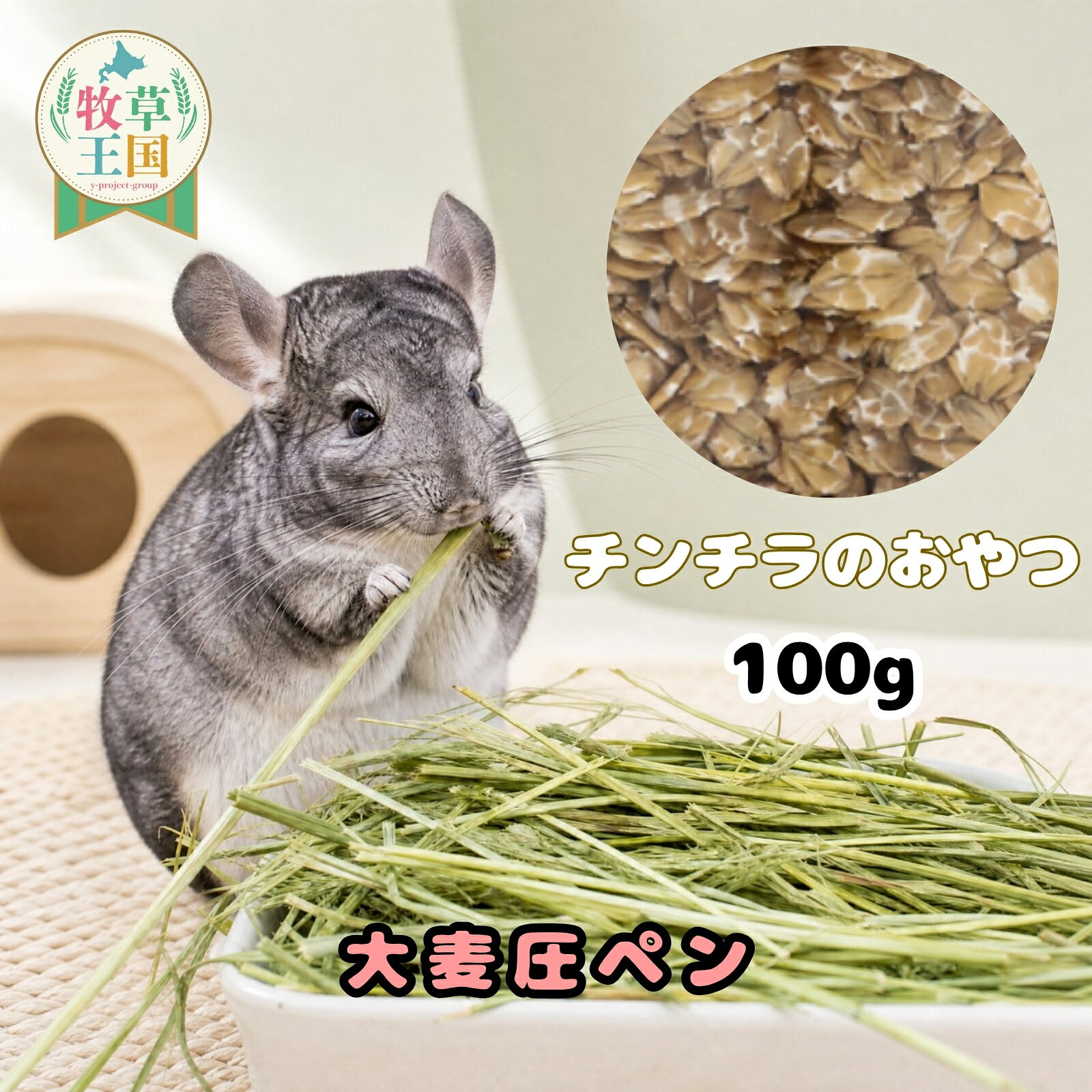 チンチラ 牧草 大麦 100g 食いつき 健康ケア 早食い防止 ちんちら おやつ 嗜好性抜群 ラベルレス もふぱふぇ 牧草王国 送料無料