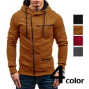 MUJIアシメジップアップフリースパーカー フーディー メンズ 春秋 muji 無地 ワンポイント インナーカラー 全4色 M-3XL ライダース