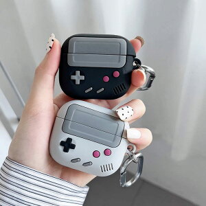 AirPods ケース カバー シリコン ゲーム機風 おもしろ 韓国 かわいい おしゃれ ユニセックス カラビナ付き ピンク グレー 黒 pro 第2世代 第3世代 お揃い イヤホン ワイヤレス