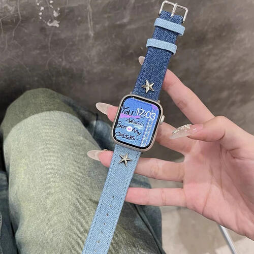Apple Watch デニム バンド アップルウォッチ 時計 腕時計 ブルー バイカラー スター ストーン デザイン アメリカン ブレスレット ユニセックス ストラップ スマート 大人 ベルト 第2世代 おしゃれ 可愛い カジュアル Y2K ヴィンテージ インディゴ 40mm 44mm 45mm