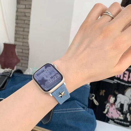 Apple Watch デニム バンド アップルウォッチ 時計 腕時計 ブルー バイカラー スター ストーン デザイン アメリカン ブレスレット ユニセックス ストラップ スマート 大人 ベルト 第2世代 おしゃれ 可愛い カジュアル Y2K ヴィンテージ インディゴ 40mm 44mm 45mm
