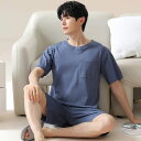 パジャマ 男性 メンズ 半袖 ルームウェア 夏 L XL 2L 3L 4L 大きいサイズ セットアップ Tシャツ ハーフパンツ 薄手 涼しい ポケット シンプル