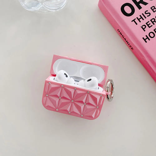 Airpods ケース イヤホン カバー シリコン TPU 耐衝撃 ダイヤ キルティング キラキラ 韓国 おしゃれ 保護 第1世代 第2 第3 pro ピンク グレー 紫 水色 大人可愛い イヤホンケース きれいめ 四角 スクエア型 ギフト プレゼント フック付き