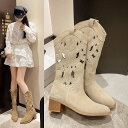 ブーツ レディース 靴 大人 秋冬 スエード 革 ショートブーツ ミドル ウエスタン ベージュ ブラウン 刺繍 ポインテッドトゥ 可愛い 軽量 韓国 フェアリー...
