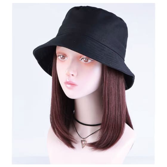 ウィッグ付き 帽子 バケットハット バケハ 部分ウィッグ 大人 自然 薄毛 ミディアム ロング レディース かわいい ブラック ホワイト ブラウン