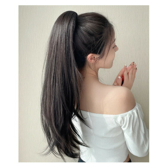 メッシュ ワンタッチ つけ毛 ゴム ポニーテール 部分 ウィッグ エクステ ウェーブ ヘアアレンジ 韓国 かわいい ダンス ライブ 衣装 結婚式