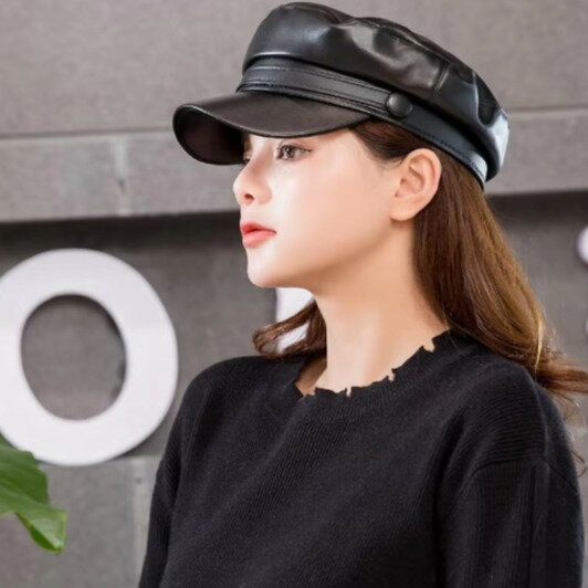 帽子 キャスケット ユニセックス ワーク ミリタリー ブラック 合皮 ベルト 秋冬 トレンド クール きれ..