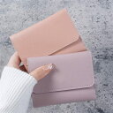 ミニ財布 カードホルダー 三つ折り 女性用 レディース コンパクト 窓付き 使いやすい 合皮 くすみカラー スナップボタン 手乗りサイズ シンプル おしゃれ