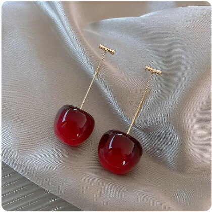 チェリー ピアス さくらんぼ フルーツ 赤 かわいい 韓国 キラキラ おしゃれ 揺れる 耳たぶ レディース レトロ お呼ばれ ファッションジュエリー アクセサリー(4)