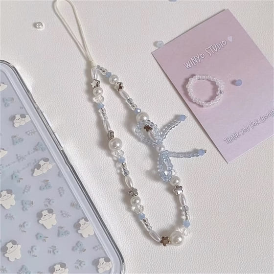 スマートフォン スマホ アクセサリー キーホルダー ストラップ 水色 リボン ビーズ リストストラップ 手首用 落下防止 おしゃれ 韓国 かわいい バレエコア wishコア レトロ Y2K チャーム バッグ 鍵 iPhoneのサムネイル