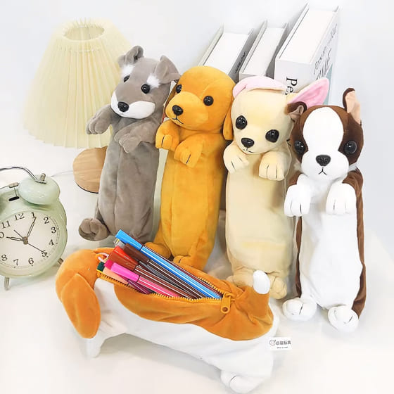ペンケース 筆箱 ポーチ ぬいぐるみ 人形 犬 かわいい アニマル ビーグル チワワ ダックス ブルドッグ ..
