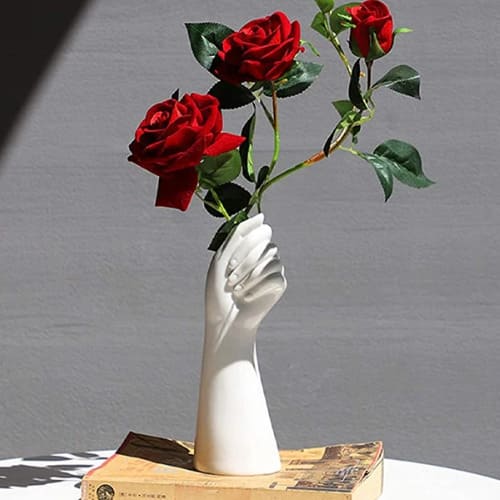 花瓶 陶器 ハンド L 白 大きい シンプル アート デザイン モダン おしゃれ フラワーベース 北欧 韓国 インテリア 観葉植物 ドライフラワー