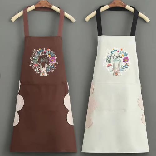 全3種 PVC うさぎ タオル付 ポケット 紐 防水 エプロン 撥水 おしゃれ カフェ キッチン トリマー 厨房 水仕事 保育士 男女 かわいい