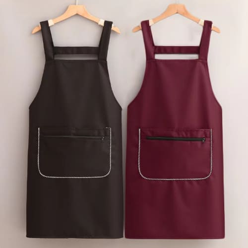 全5色 キャンバス 無地 ジッパー ポケット付 紐 防水 エプロン 撥水 防油 耐摩耗 おしゃれ カフェ お店..