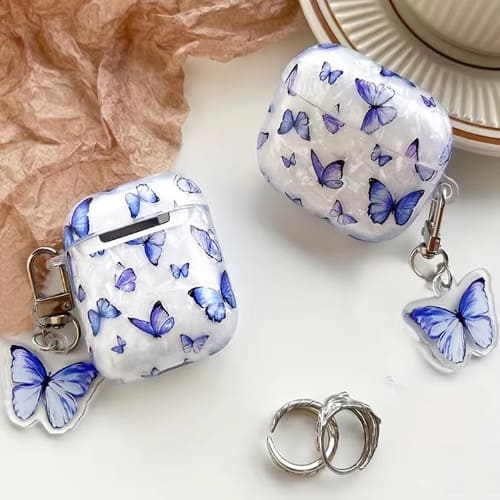 Airpods ケース イヤホンケース ワイヤレス キーホルダー 蝶 バタフライ TPU 耐衝撃 レトロ かわいい ..