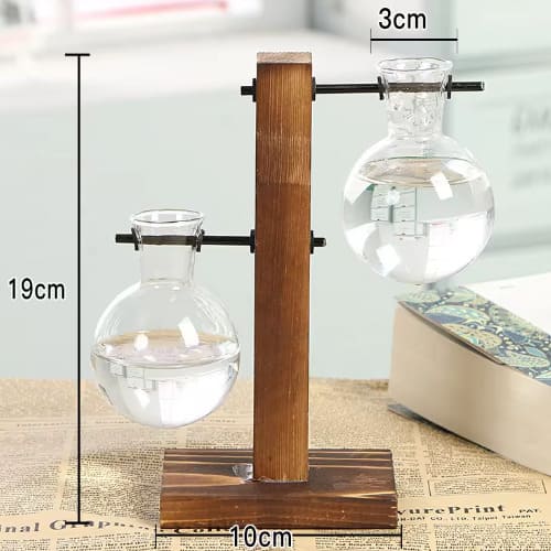 花瓶 2個 一輪挿し ガラス 透明 フラスコ 木製 おしゃれ フラワーベース 北欧 韓国 インテリア ヴィンテージ 枝物 観葉植物 ドライフラワー