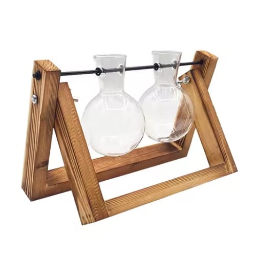 花瓶 2個 一輪挿し ガラス 透明 試験管 木製 おしゃれ フラワーベース 北欧 韓国 インテリア ヴィンテージ 枝物 観葉植物 ドライフラワー