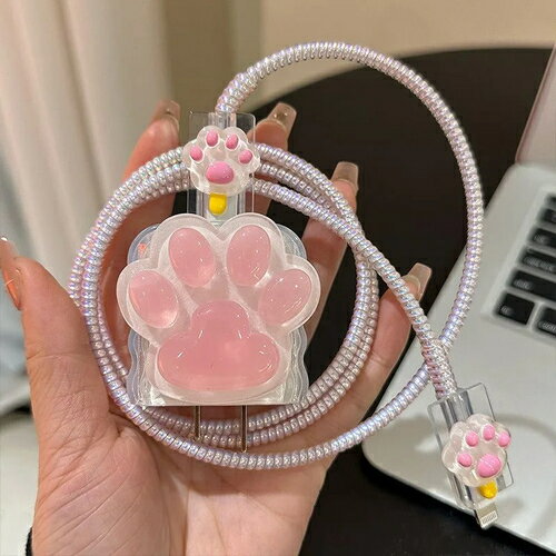 iPhone 純正用 typeC lightning 保護ケーブルカバー コード 充電器ケース シリコン クリア かわいい ピンク 犬 猫 肉球 アニマル 3D iPhone 純正用 typeC lightning 保護ケーブルカバー コード 充電器ケース シリコン クリア かわいい ピンク 犬 猫 肉球 アニマル 3D