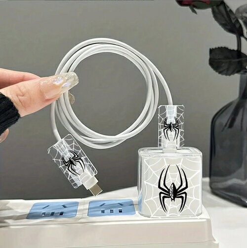 iPhone iPad アダプタ ケーブルカバー プロテクター 保護 断線防止 18w 20w かわいい かっこいい 柄 クモ スパイダー ライトニング type-C