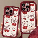 iPhone ケース チェリー さくらんぼ リボン パターン カバー スマホケース 赤 レトロ かわいい おしゃれ TPU ソフト ガーリー アメリカン 韓国 Y2K プリント 耐衝撃 厚みのある ふち 16 15 14 13 12 pro max xr xs