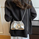 レディース 巾着型 ショルダーバッグ ポシェット 韓国 かわいい ミニ 小さめ 肩掛けメタリック 黒 シルバー シャンパンベージュ お呼ばれ キャバ ラウンジ ...