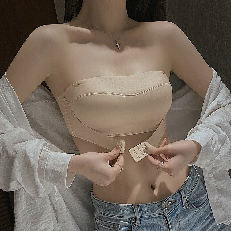 ストラップレス ブラ 落ちない 紐なしブラ 盛れる ずれない カップ付き 大きいサイズ 70 75 80 85 チューブトップ フロントホック ベージュ 黒 白 脇高 ブラトップ ドレス 結婚式 オフショル 軽量 レディース 4連ホック 下着 インナー ランジェリー