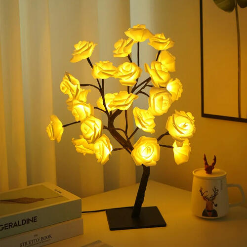Lighting - バラ ツリー型 USB ナイトライト ランプ インテリア 薔薇 ローズ 木 LED キラキラ 赤 白 カラフル インテリア ベッドサイド リビング おしゃれ かわいい 韓国 一人暮らし 置き型 プレゼント ケーブル