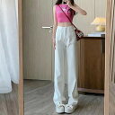 レディース ハイウエスト ストレート デニム パンツ ジーパン デニムパンツ おしゃれ きれいめ 春 夏 カジュアル ワイド ロング 丈長め 大きいサイズ 白 黒 青 ストリート 韓国 美脚 Y2K レトロ ルーズ