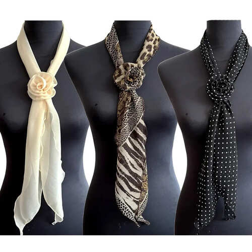 レディース ローズ シフォン スカーフ マフラー ドット 水玉 ヒョウ柄 レオパード シルク 透け感 韓国 首に 巻く トレンド Y2K 春 夏 カジュアル 白 茶色 黒 140cm レトロ ヴィンテージ フェアリーグランジ 女の子 きれいめ